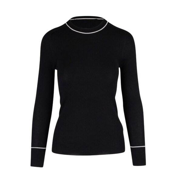 Veronica Beard Kinnie Ribbed Pullover Merino Wool Black Designer Sweater Size M - Picture 7 of 10